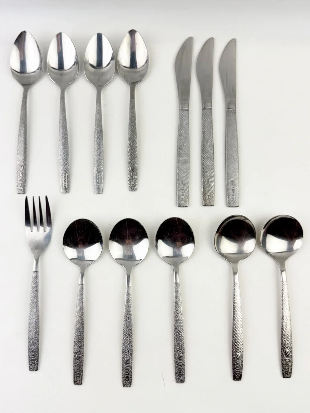 Vtg United Airlines Stainless Steel ABCO THL Fish Scale 13 pc Cutlery Spoon Fork